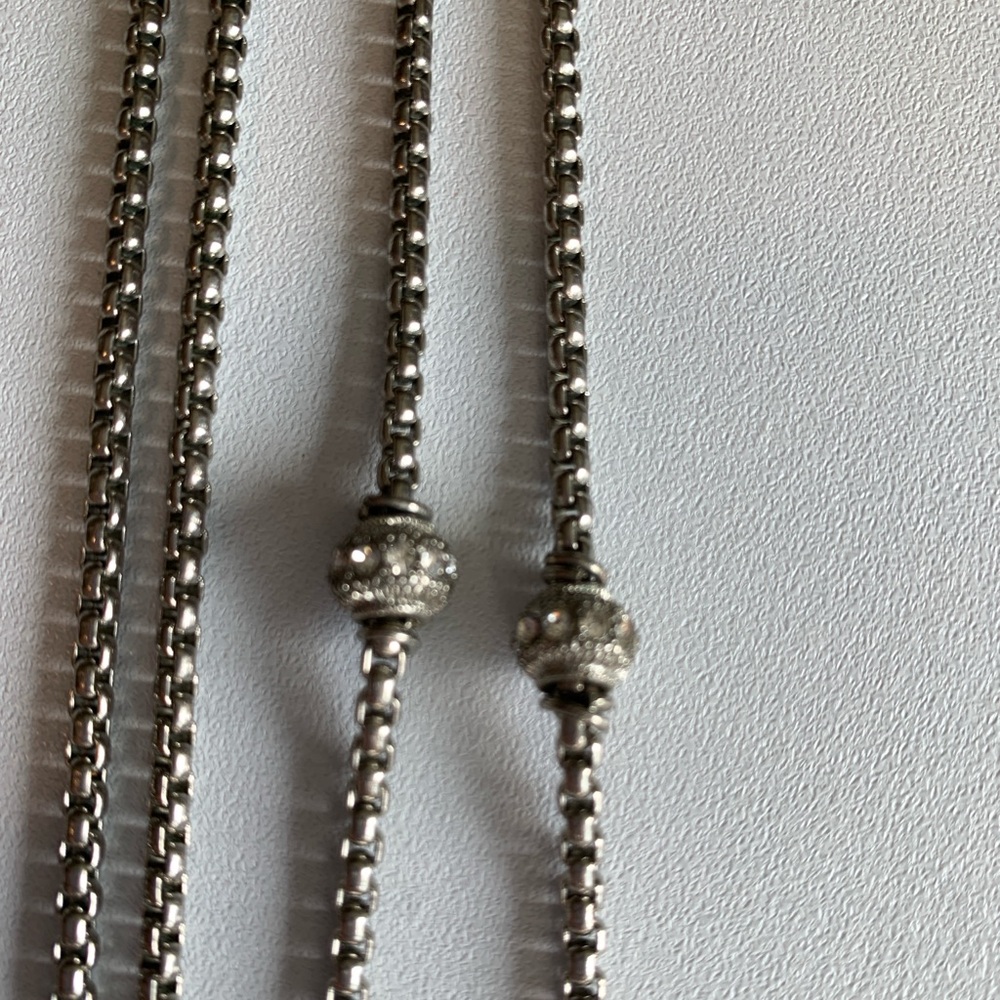 32” Vintage Silvertone Beaded with Crystals Necklace